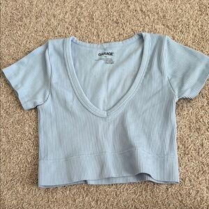 Garage Blue Fitted Crop T-Shirt